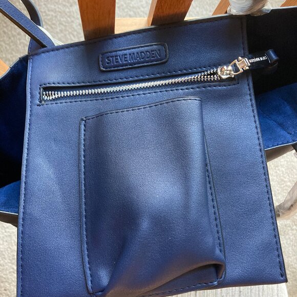 Steve Madden NWT 2 Pc. Set ~ Navy Shoulder Bag with Matching Zipper Pouch - Picture 16 of 16